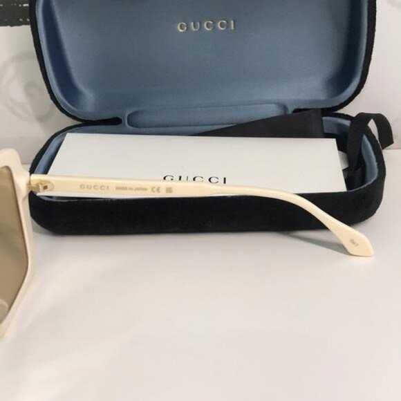 New Authentic Gucci GG0567SAN 006 Cream Sunglasses with Yellow Lenses - Picture 3 of 13